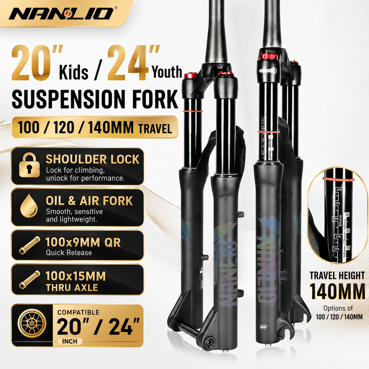 Mtb Fork Air - Nanlio Kids Youth MTB Suspension Fork