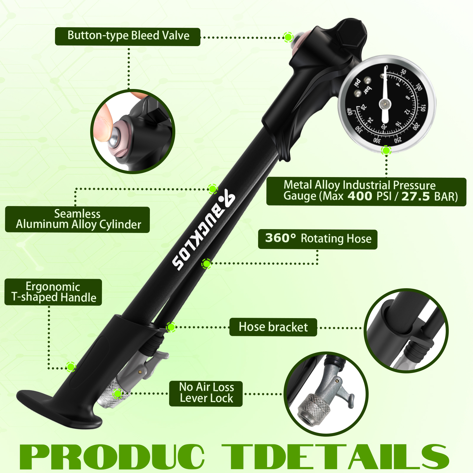BUCKLOS Bicycle Air Pump 400PS - Mtb Fork Air recensie en prijs